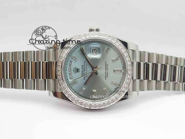 Best AAA Replica Sites 3699 BP Stylish SS Maker Best Ice SS On Bracelet Bezel Diamond ETA Day Blue 40mm Date Edition Dial 1228